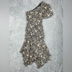 ASTR THE LABEL Santorini Floral Asymmetrical Hem One Shoulder Midi Dress Sz XS